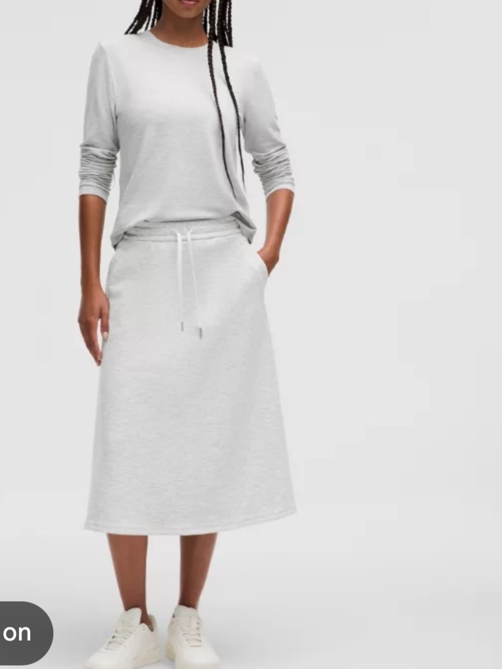 Lululemon Modal-Blend High-Rise Gray A-Line Drawstring Midi Skirt Size Large